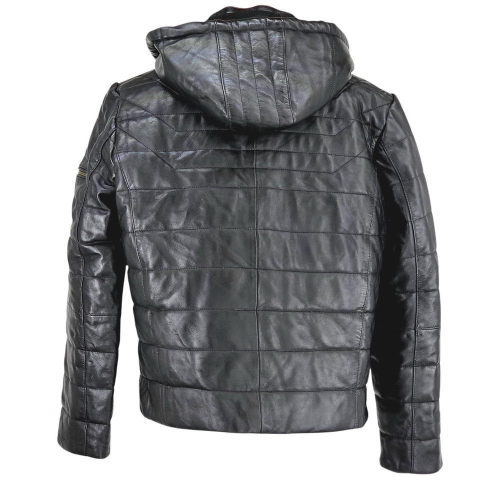 Techno Moto Smart Range Leather Puffer Jacket Men’s L/XL Black Hooded Quilted... - Picture 3 of 11